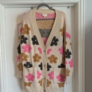 BIBI Multicolor Floral Knit Cardigan Sweater - Pink/Cream